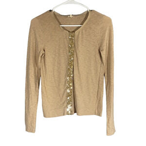J. Crew Beige Sequin Button Down Shirt Women XS Cotton Casual Sparkle Top